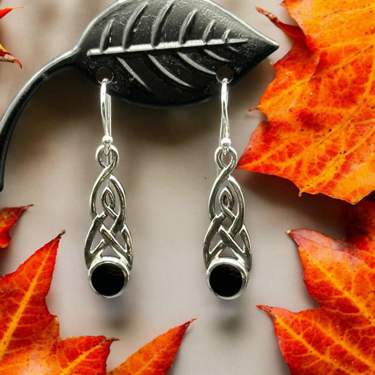 Celtic Knot Black Onyx Dangle Earrings