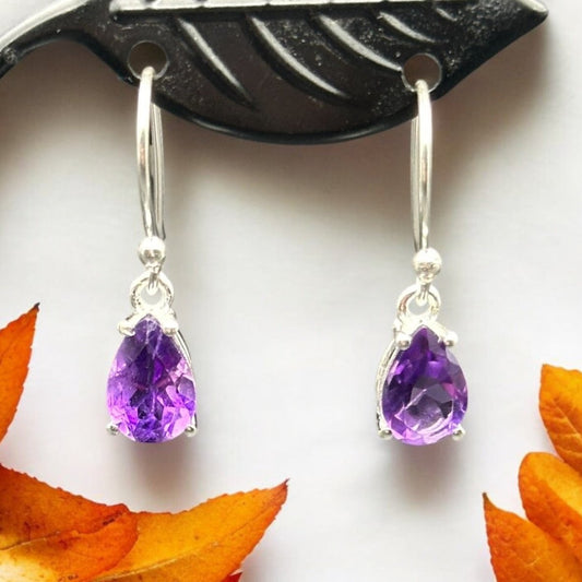 Teardrop Amethyst Dangle Earrings