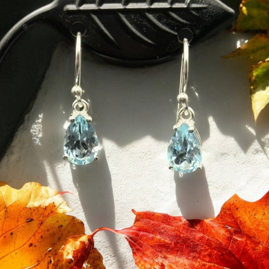 Teardrop Blue Topaz Dangle Earrings