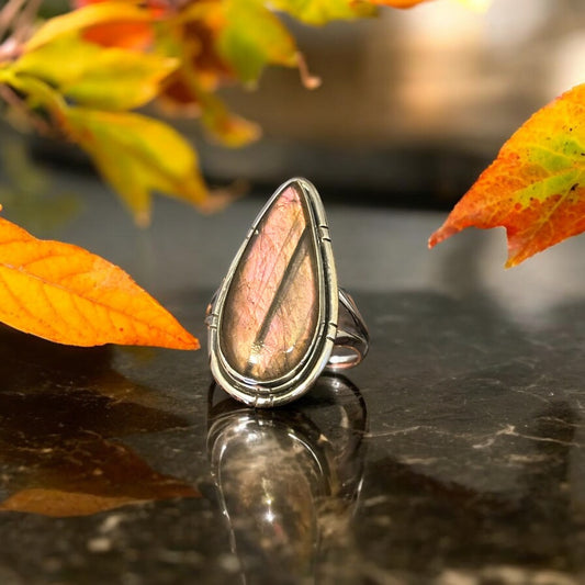 Pink Labradorite Teardrop Ring