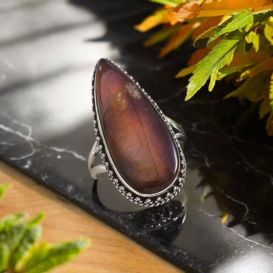 Pink Labradorite Teardrop Ring