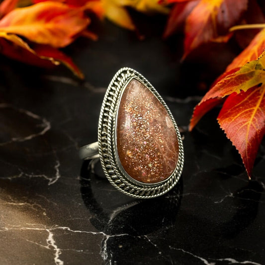 Sunstone Teardrop Ring