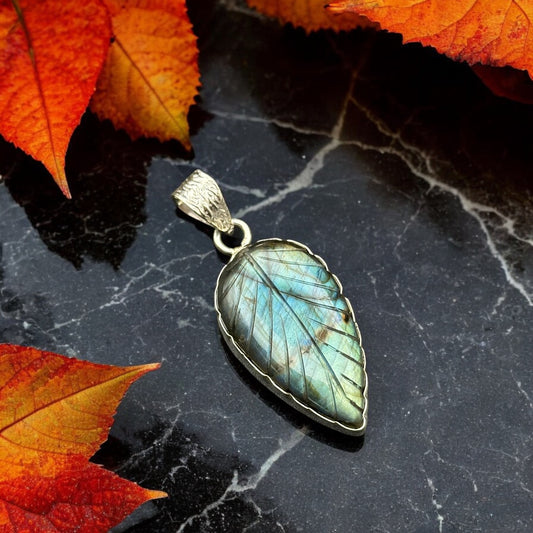 Carved Labradorite Leaf Pendant