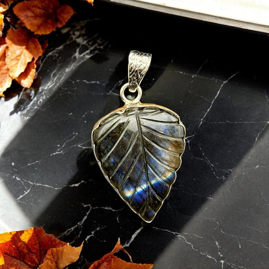 Carved Labradorite Leaf Pendant