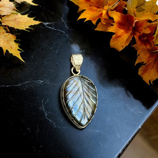 Carved Labradorite Leaf Pendant