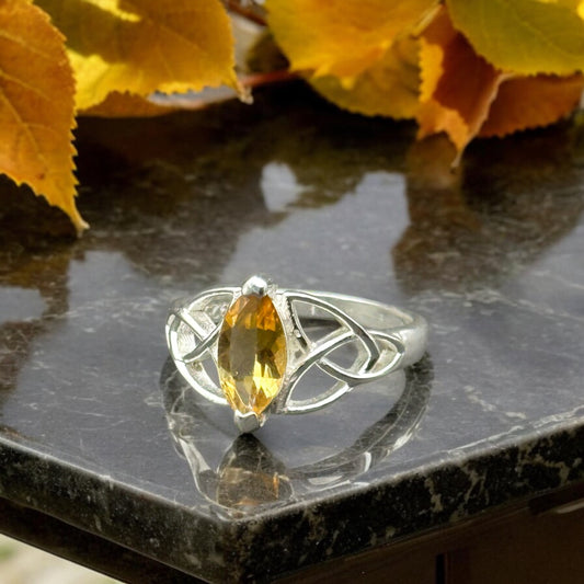 Citrine Marquise-Cut Celtic Ring