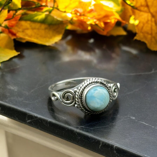 Larimar Round Scrollwork Ring