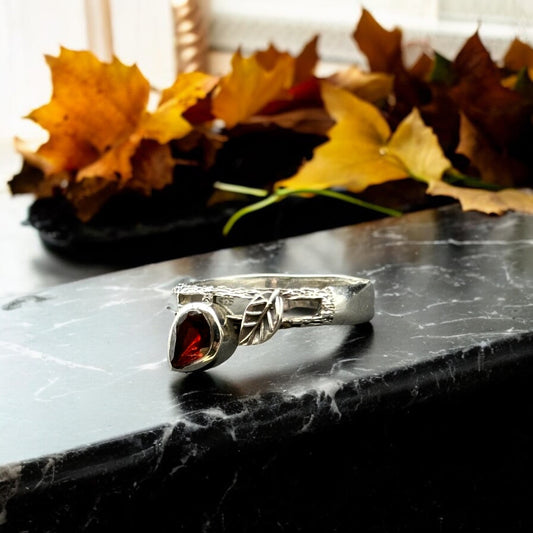 Garnet Leaf Ring