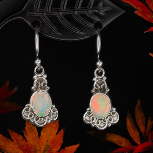 Ethiopian Opal Oval Scrollwork Earrings