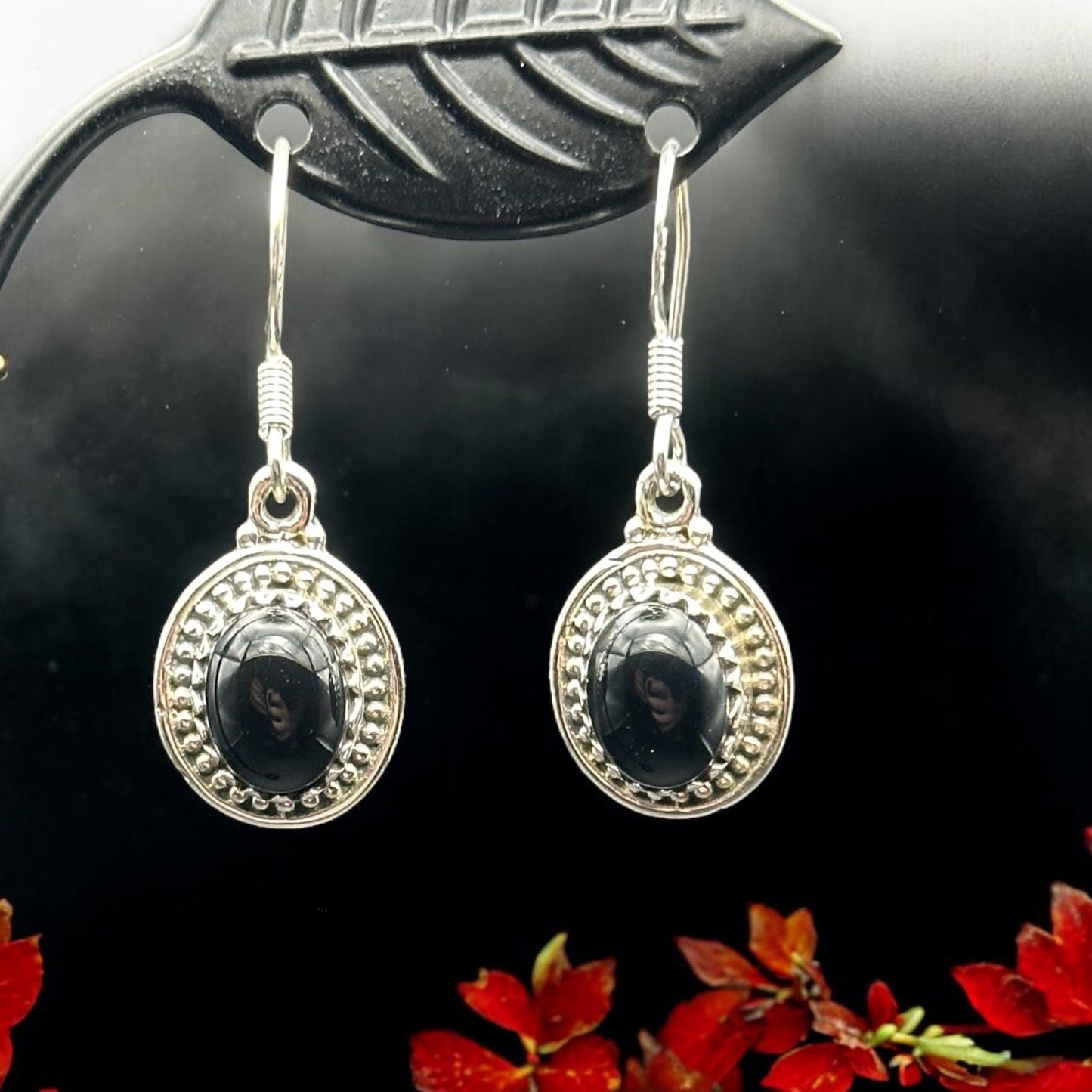 Black Onyx Oval Dangle Earrings