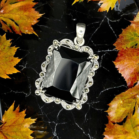 Black Onyx & Marcasite Pendant