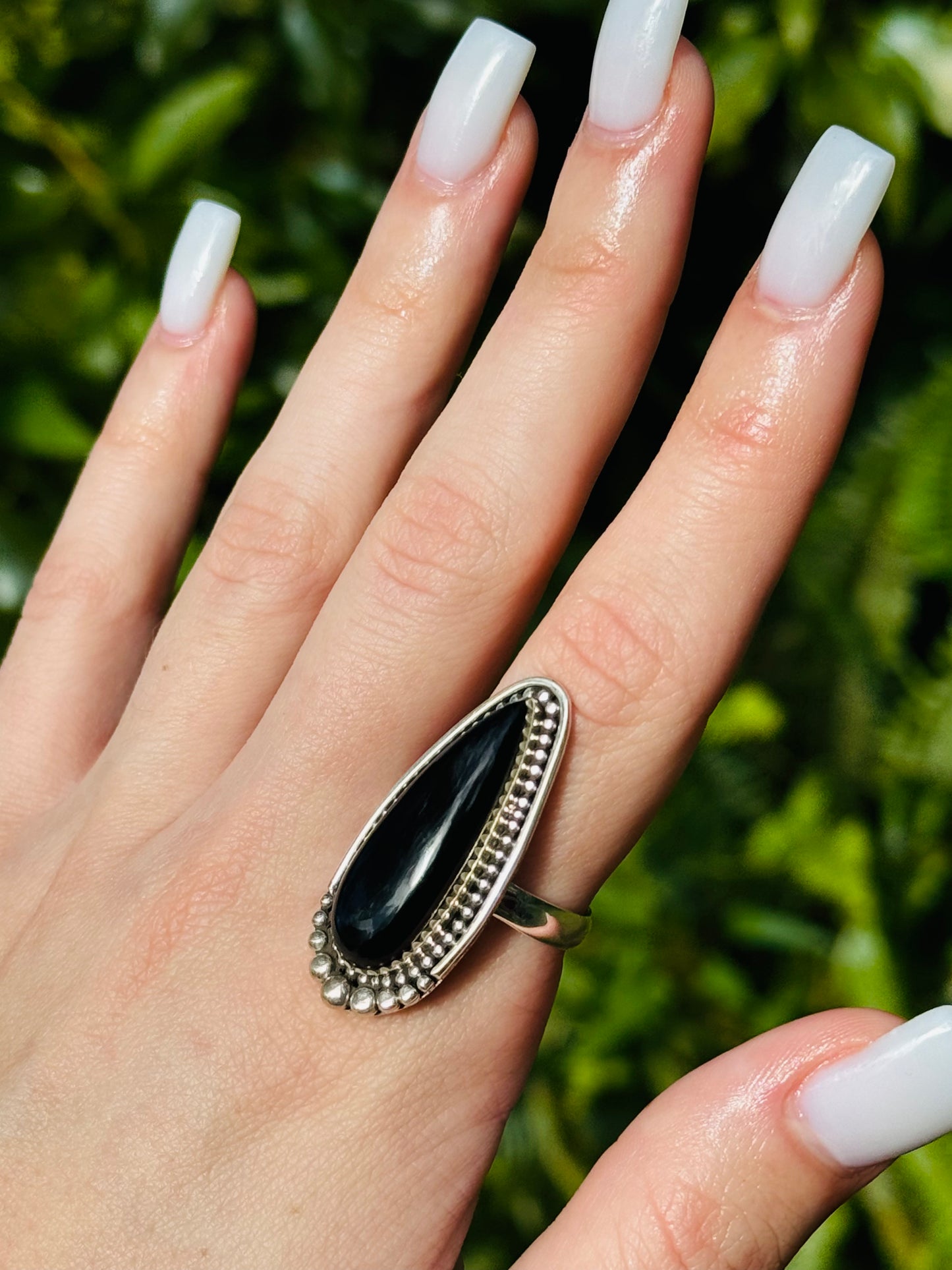 Black Onyx Teardrop Ring