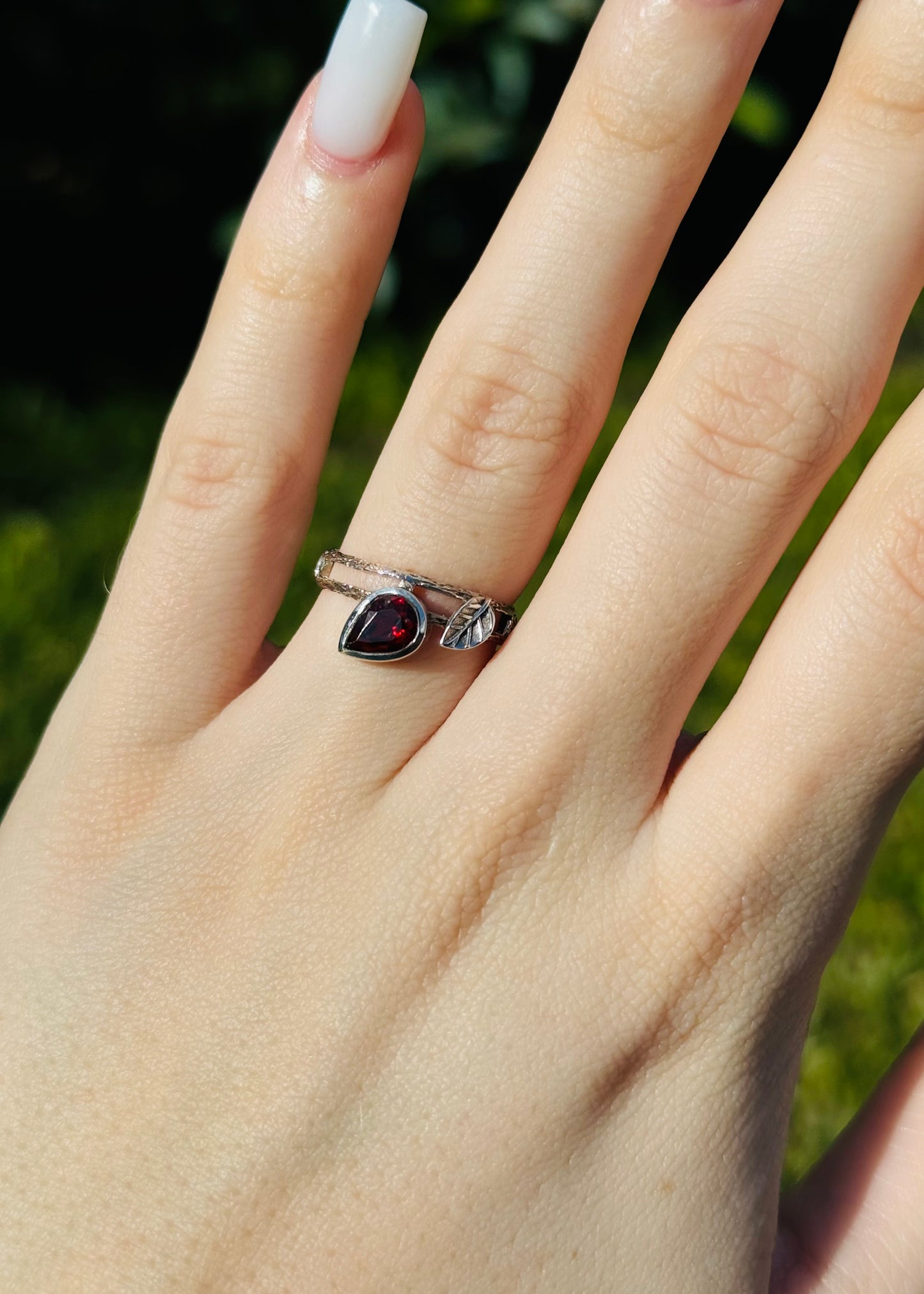 Garnet Leaf Ring