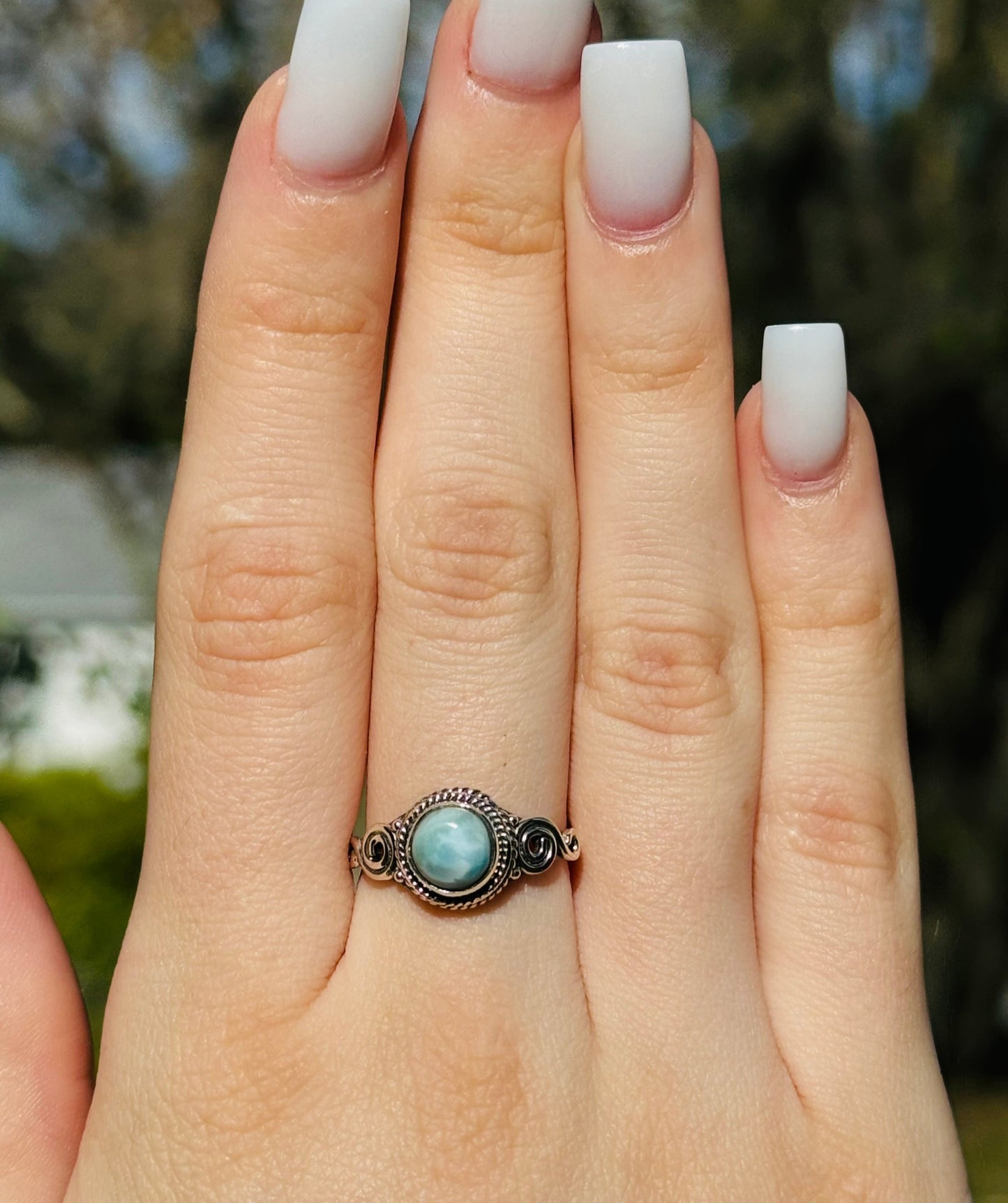 Larimar Round Scrollwork Ring