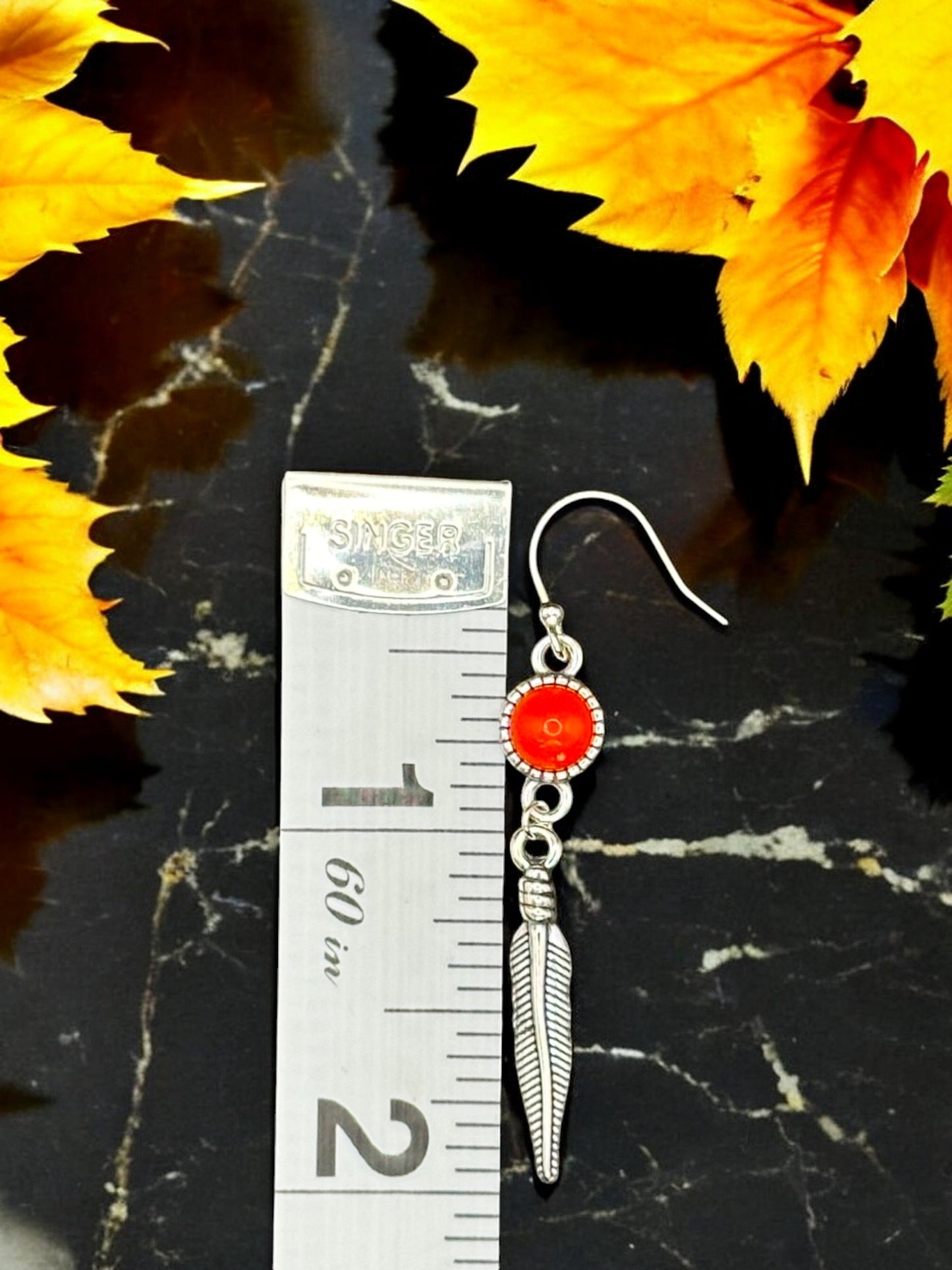 Coral Feather Dangle Earrings