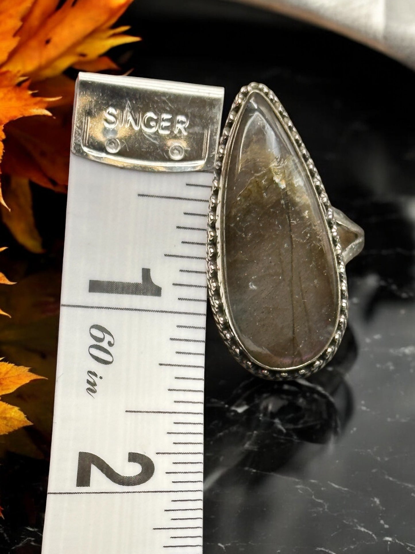 Pink Labradorite Teardrop Ring